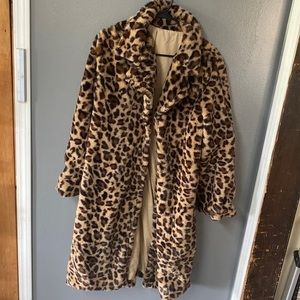 SHEIN Lapel Collar Leopard Button From Flannel Coat Very Soft! Sz M
